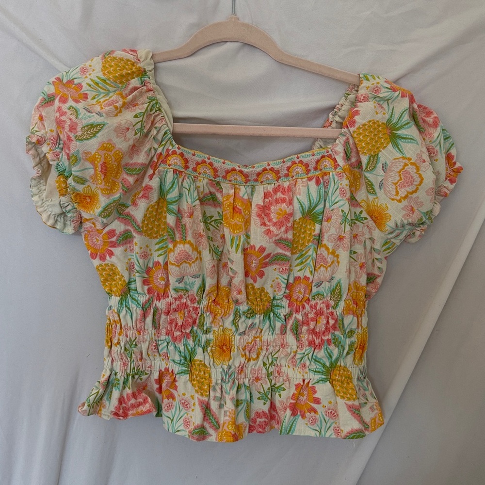 Rachel Zoe floral puff sleeved blouse size 6